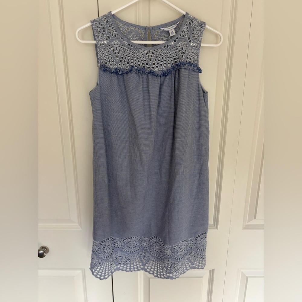 Southern Tide Katrina Eyelet Blue White summer babydoll Sleeveless Dress XS.